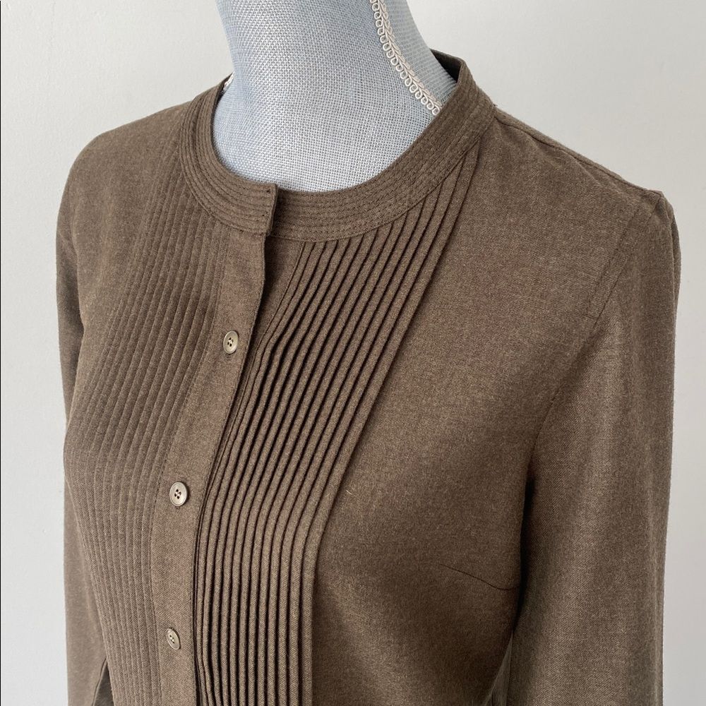 J.Crew Pin Tucked Dropped Waist Long Sleeve Wool Dress in Olive Sz 8 Military - Picture 3 of 12